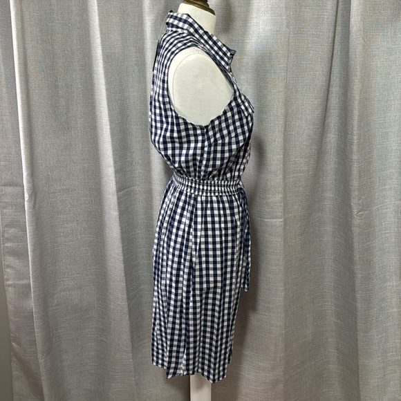 NWT Summer Vibes Dress-S-Cotton-Blue & White Gingham Print-Elastic Waist-Buttons - Picture 4 of 14